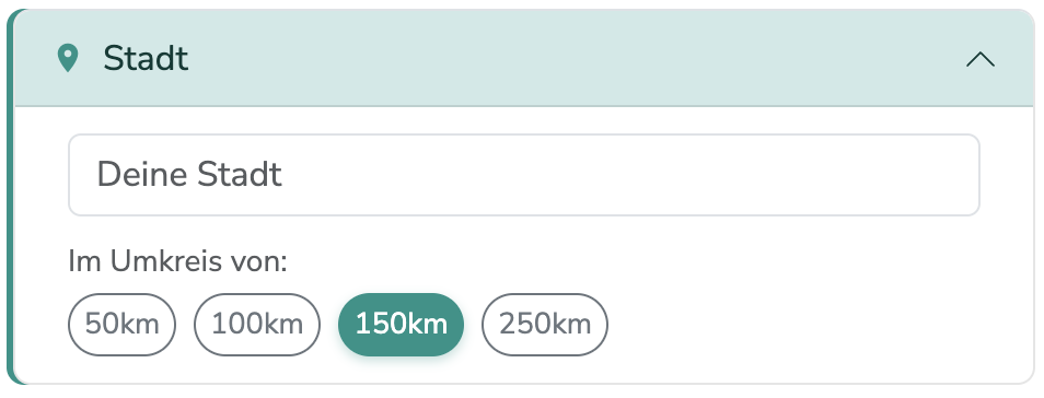 Screenshot vom Filter Suchradius bei der Suche nach Artists auf SofaConcerts