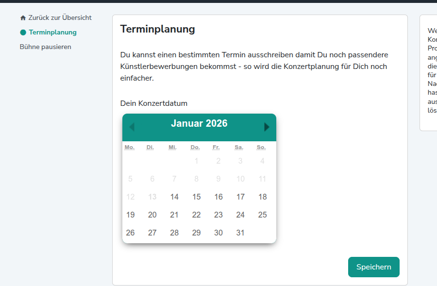 Verfügbarkeitskalender zeigt, wie man Termine für Konzerte setzt