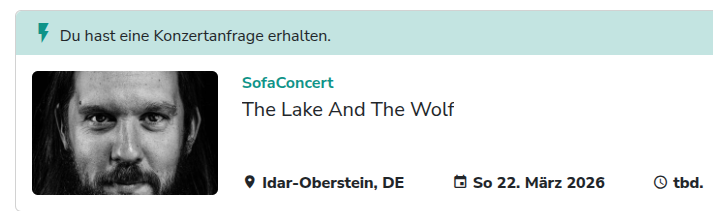 Beispiel einer Touranfrage-Benachrichtigung von einem Künstler