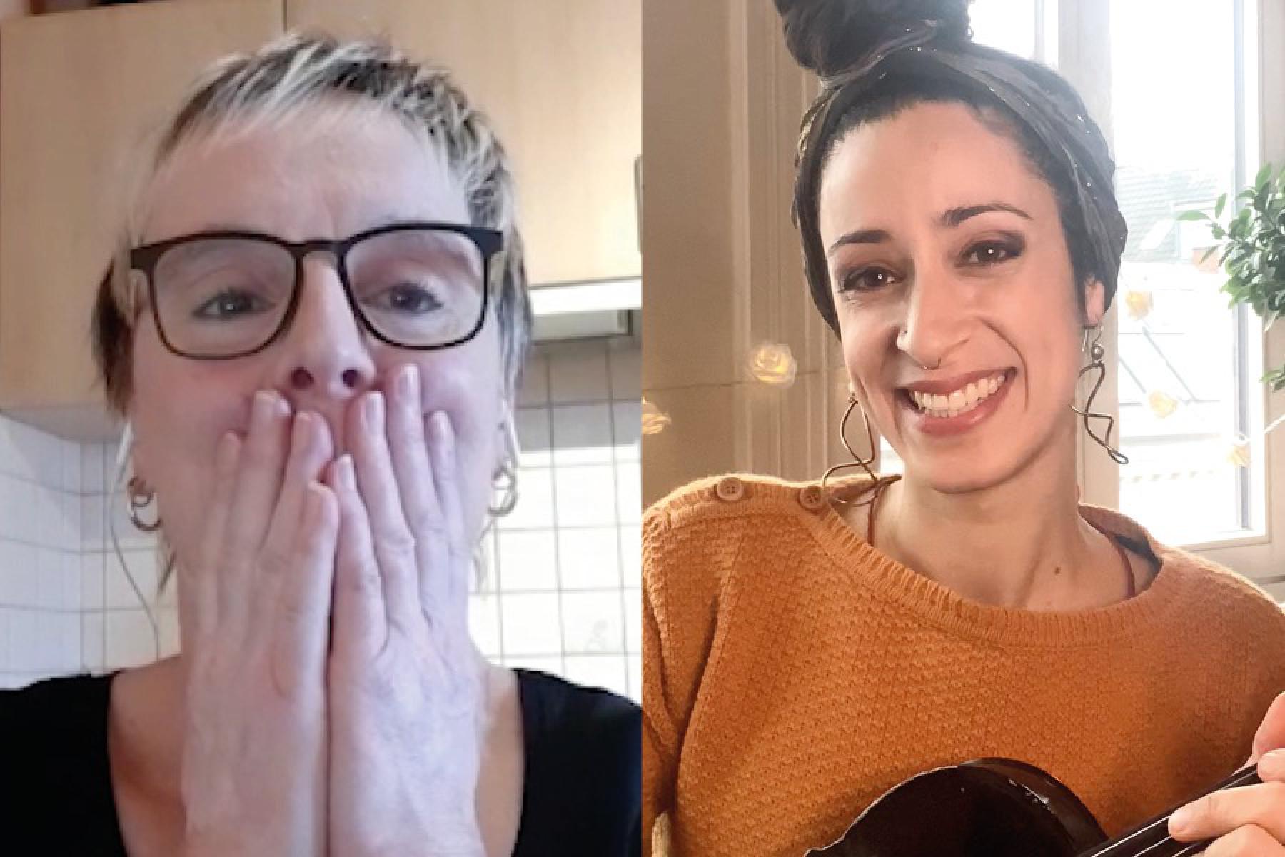 Collage Videocall mit Musikerin