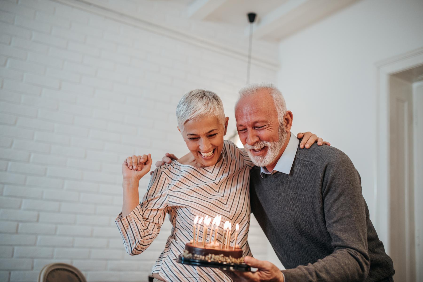 A couple in their 60s celebrating a birthday